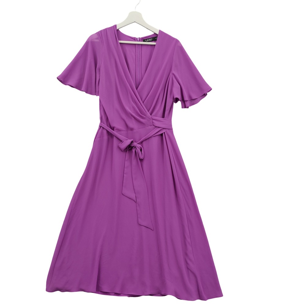 Ralph Lauren LRL Womens Classic Romantic Evening Dress 10 Purple Flutter Sleeve‎